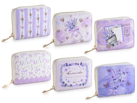 Damenbrieftasche aus Kunstleder mit Reißverschluss Lavendel